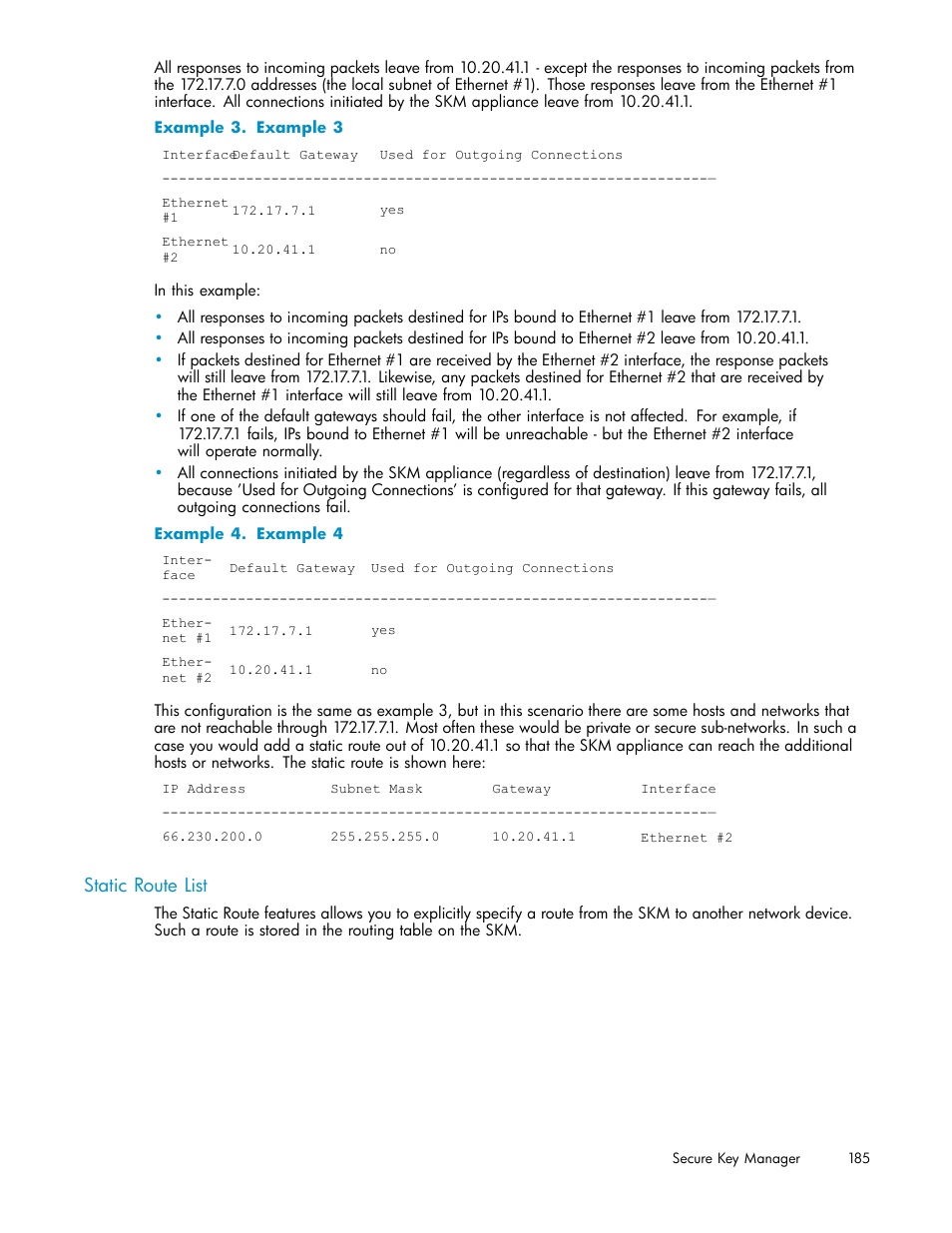 Static route list | HP Secure Key Manager User Manual | Page 185 / 327