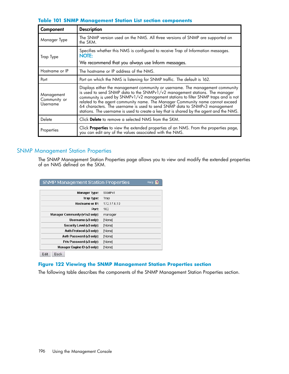 Snmp management station properties | HP Secure Key Manager User Manual | Page 196 / 327