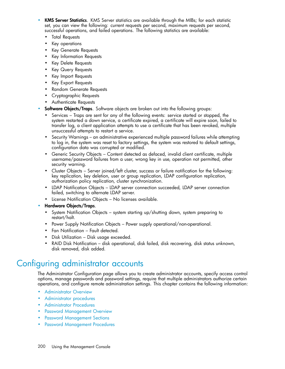 Configuring administrator accounts, Administrator overview | HP Secure Key Manager User Manual | Page 200 / 327