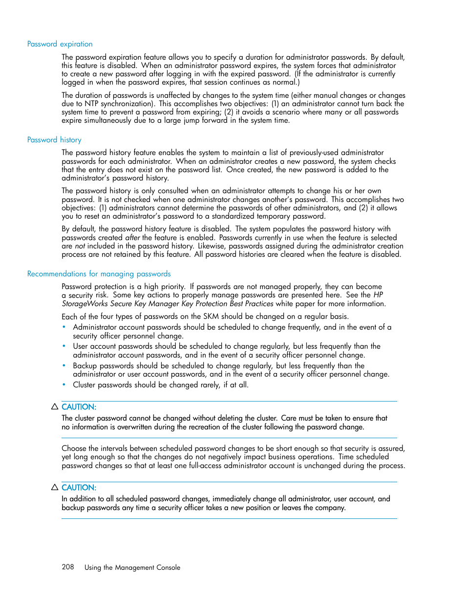 Password management sections | HP Secure Key Manager User Manual | Page 208 / 327