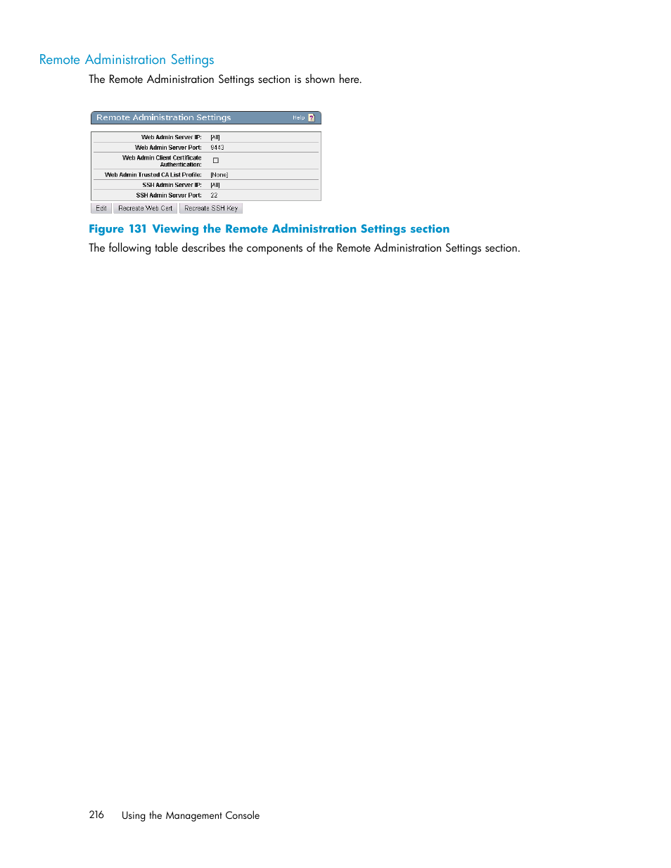 Remote administration settings | HP Secure Key Manager User Manual | Page 216 / 327