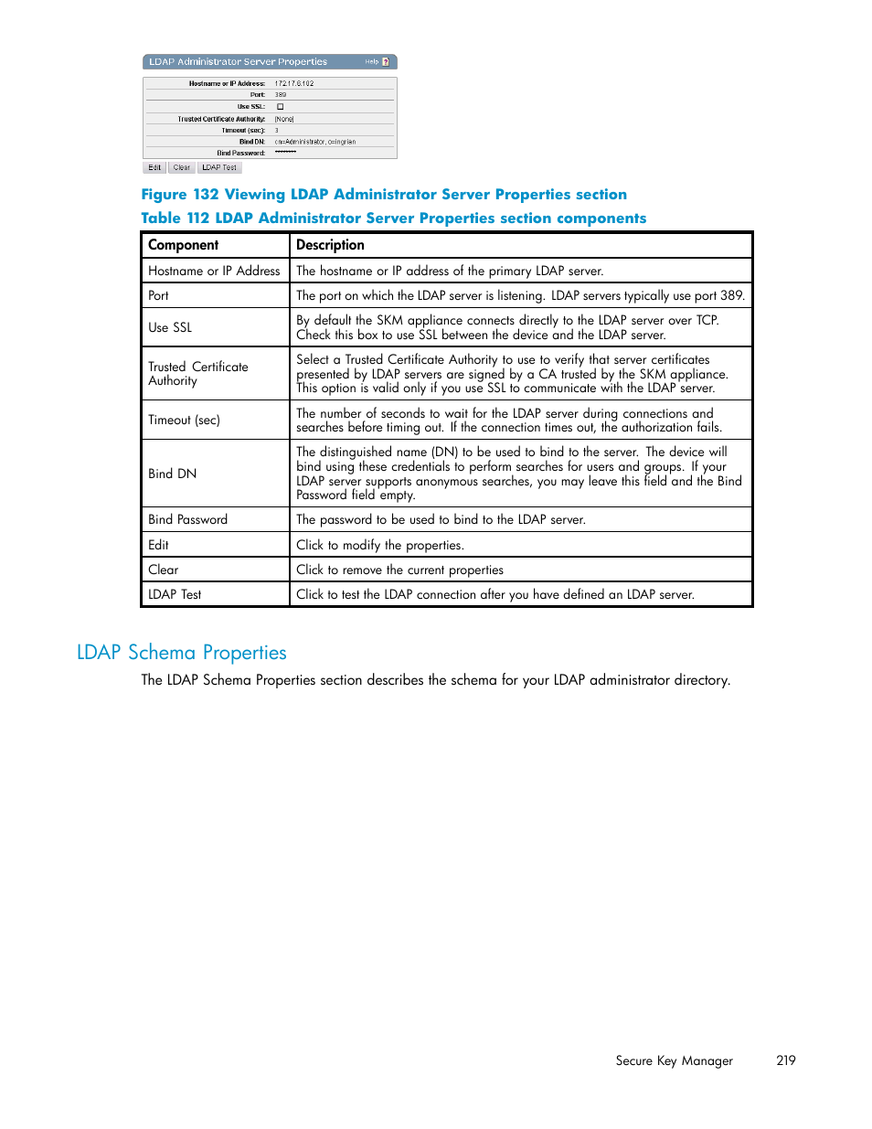 Ldap schema properties | HP Secure Key Manager User Manual | Page 219 / 327