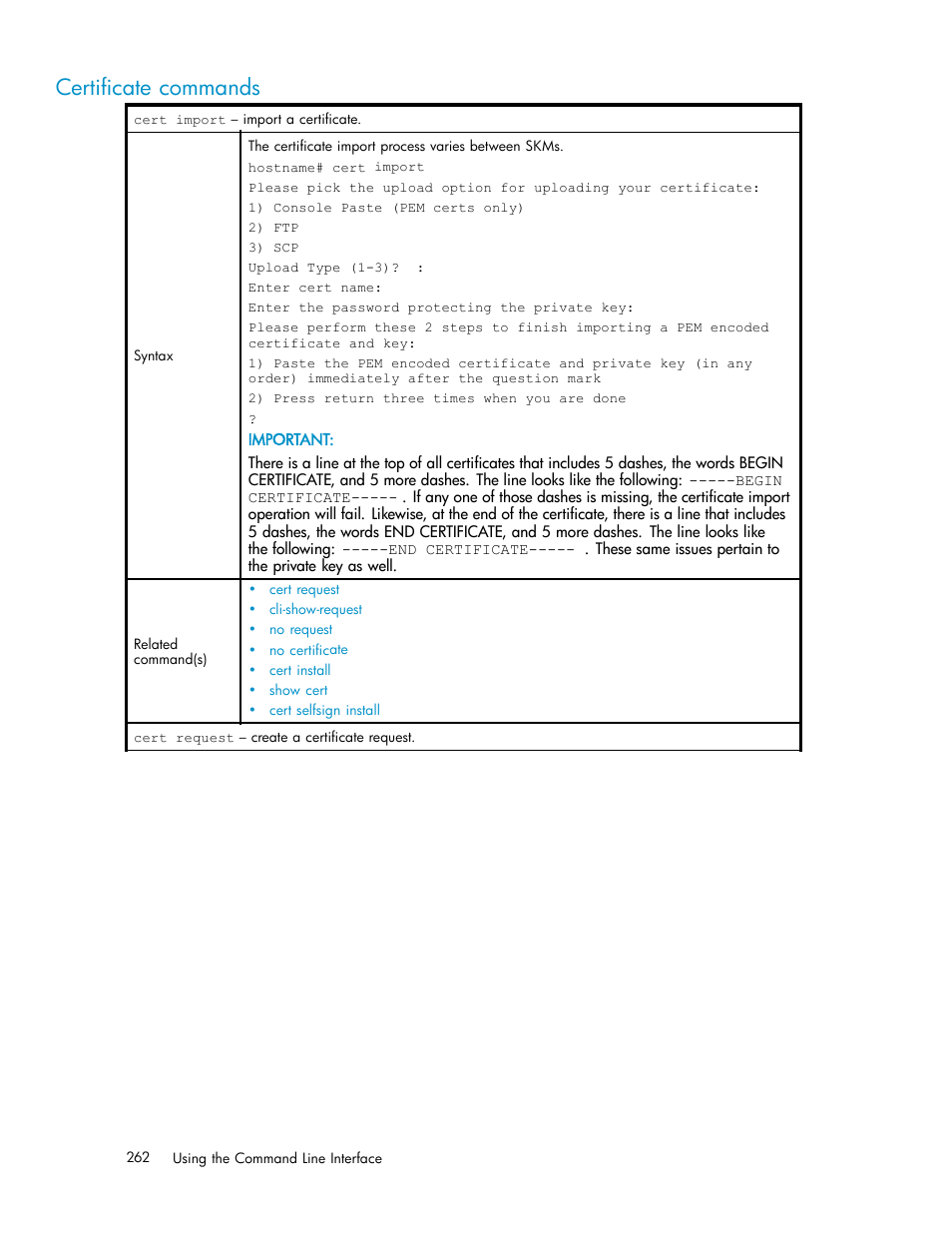 Certificate commands | HP Secure Key Manager User Manual | Page 262 / 327