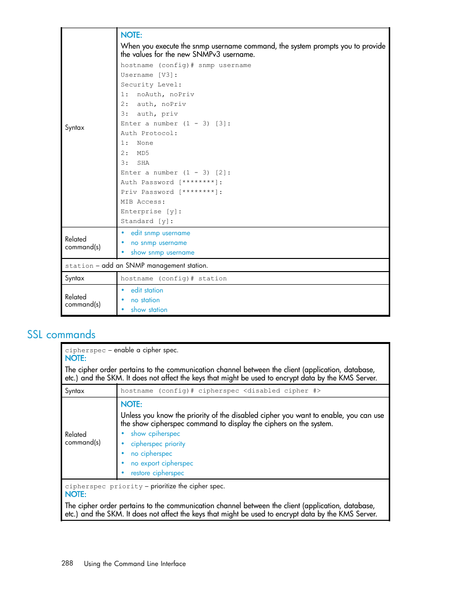 Ssl commands | HP Secure Key Manager User Manual | Page 288 / 327