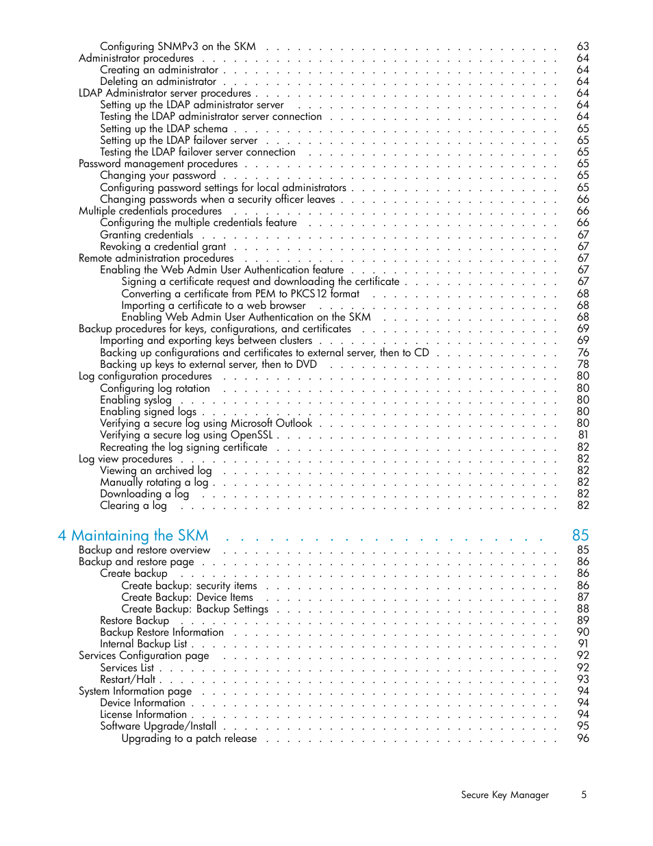 4 maintaining the skm | HP Secure Key Manager User Manual | Page 5 / 327