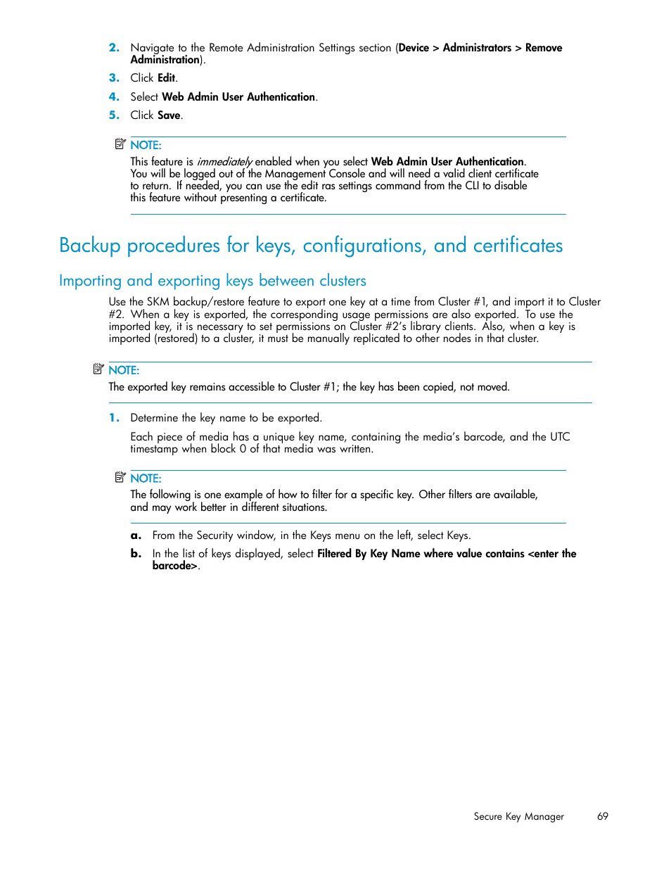 Importing and exporting keys between clusters | HP Secure Key Manager User Manual | Page 69 / 327