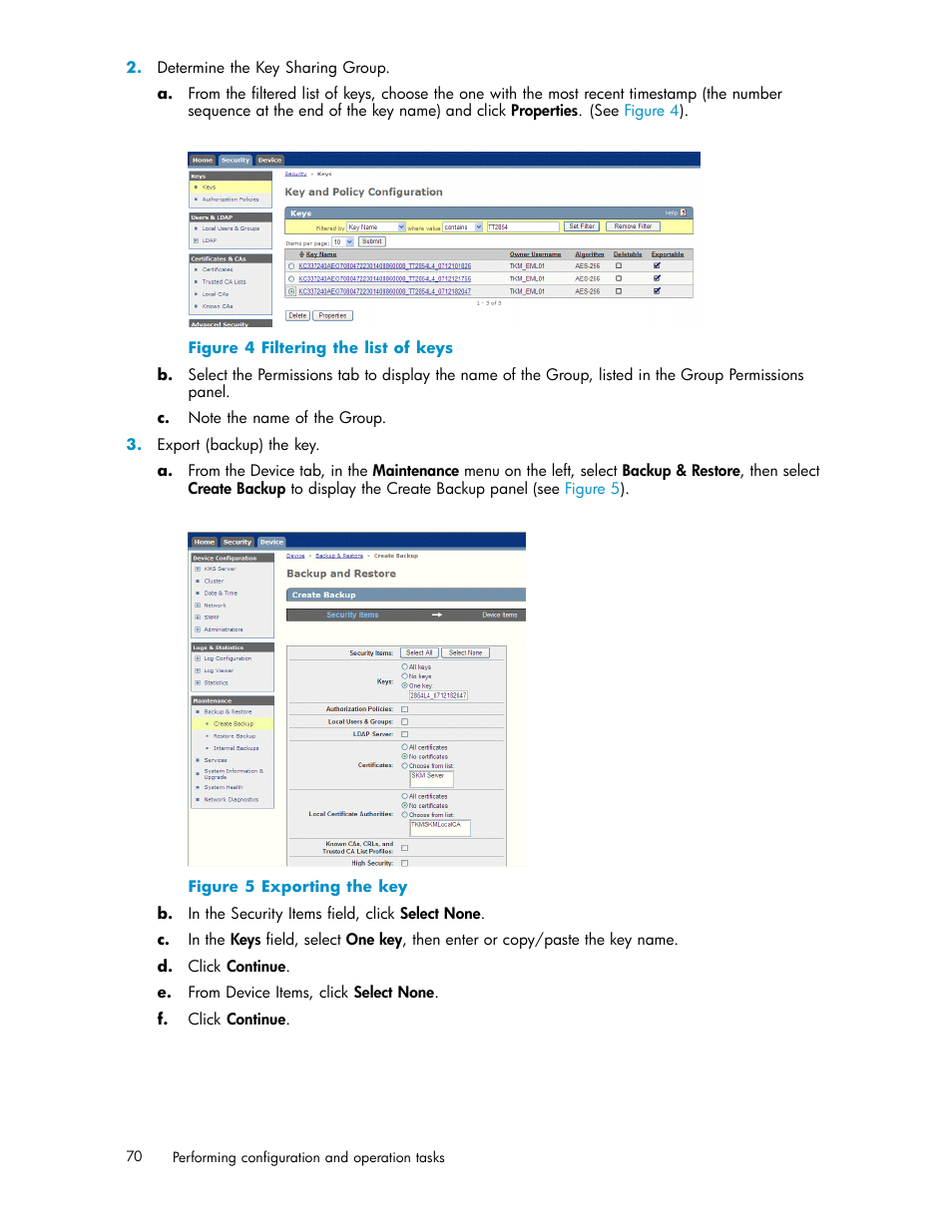 4 filtering the list of keys, 5 exporting the key | HP Secure Key Manager User Manual | Page 70 / 327