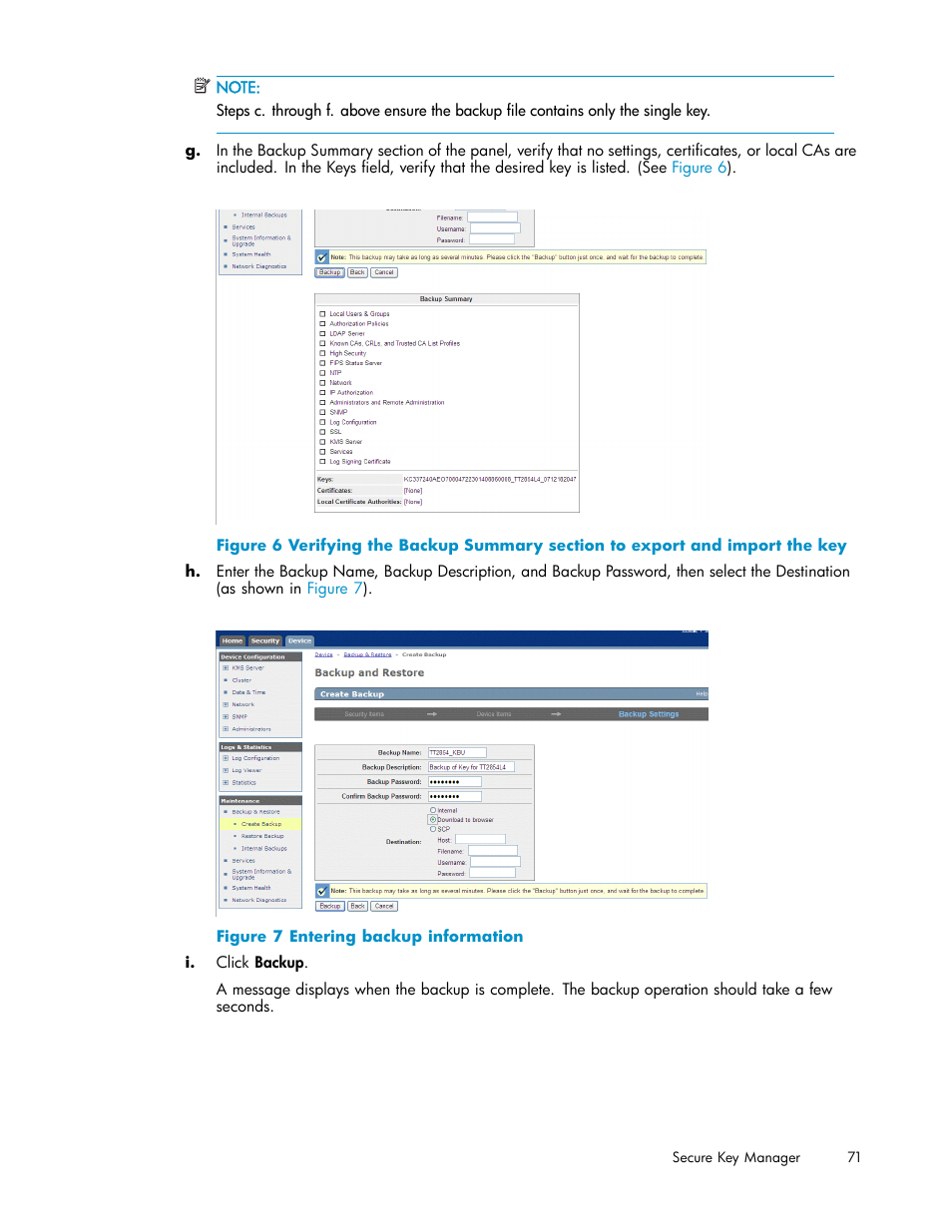 7 entering backup information | HP Secure Key Manager User Manual | Page 71 / 327