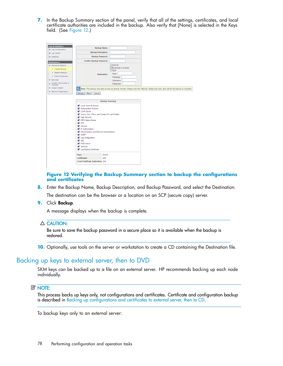 Backing up keys to external server, then to dvd | HP Secure Key Manager User Manual | Page 78 / 327