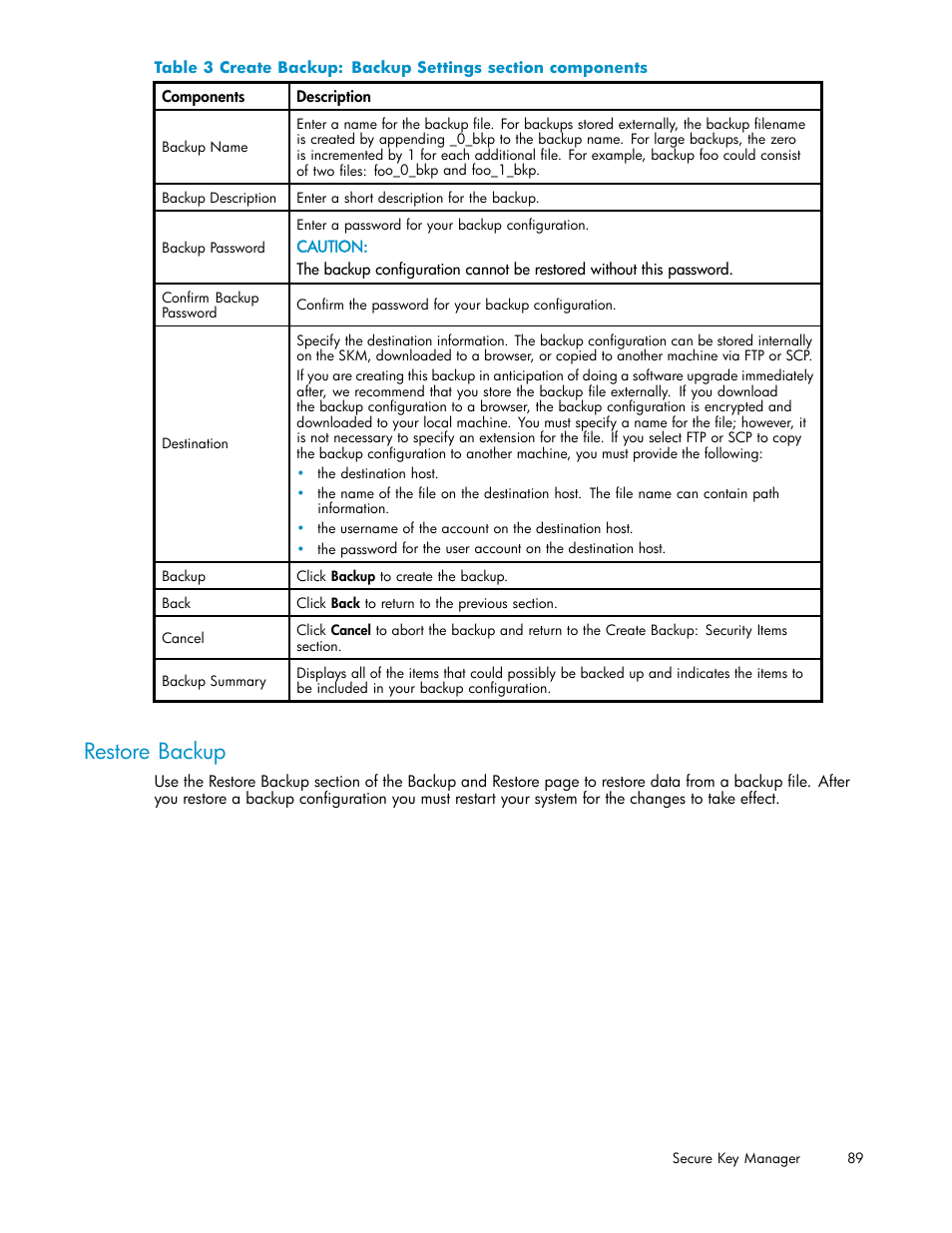 Restore backup | HP Secure Key Manager User Manual | Page 89 / 327