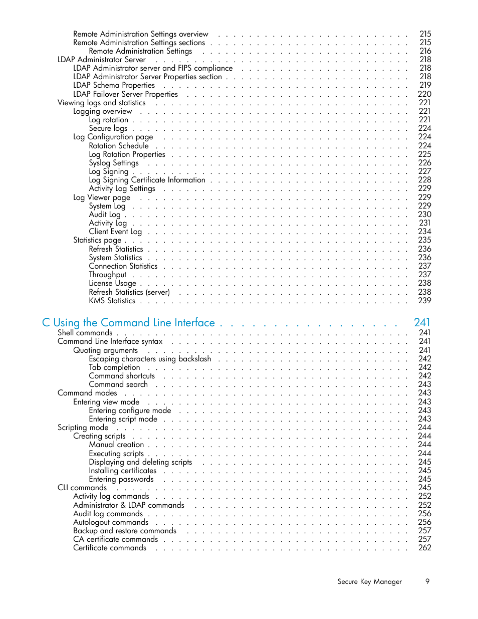 C using the command line interface | HP Secure Key Manager User Manual | Page 9 / 327