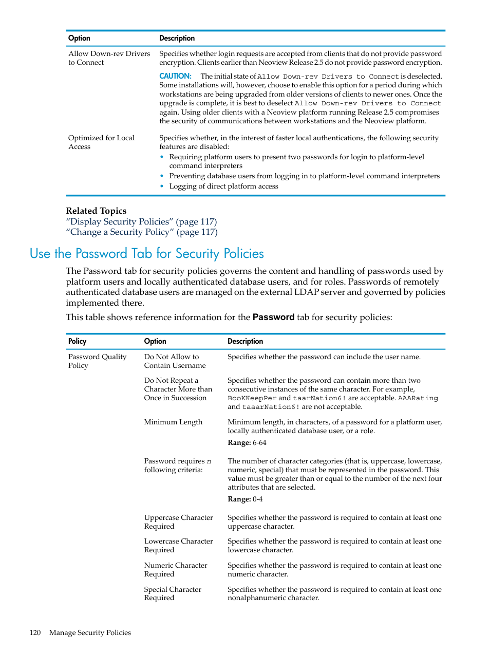 Use the password tab for security policies | HP Neoview Release 2.5 Software User Manual | Page 120 / 284