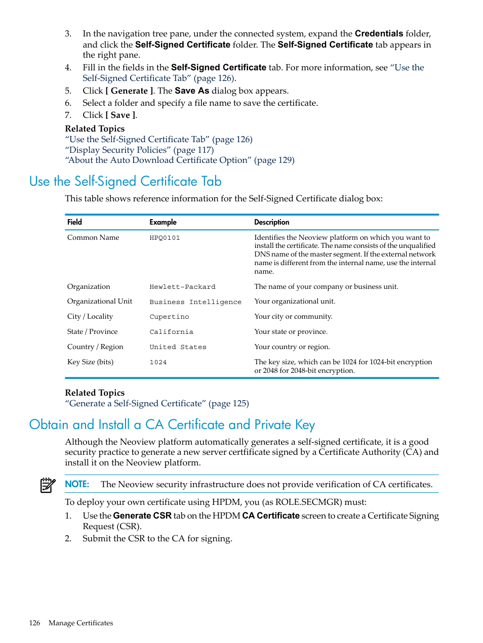 Use the self-signed certificate tab | HP Neoview Release 2.5 Software User Manual | Page 126 / 284