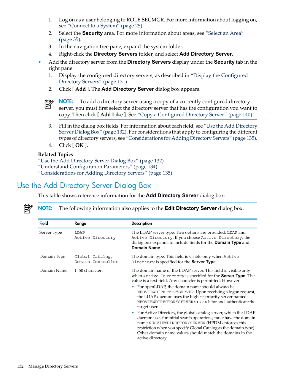 Use the add directory server dialog box | HP Neoview Release 2.5 Software User Manual | Page 132 / 284