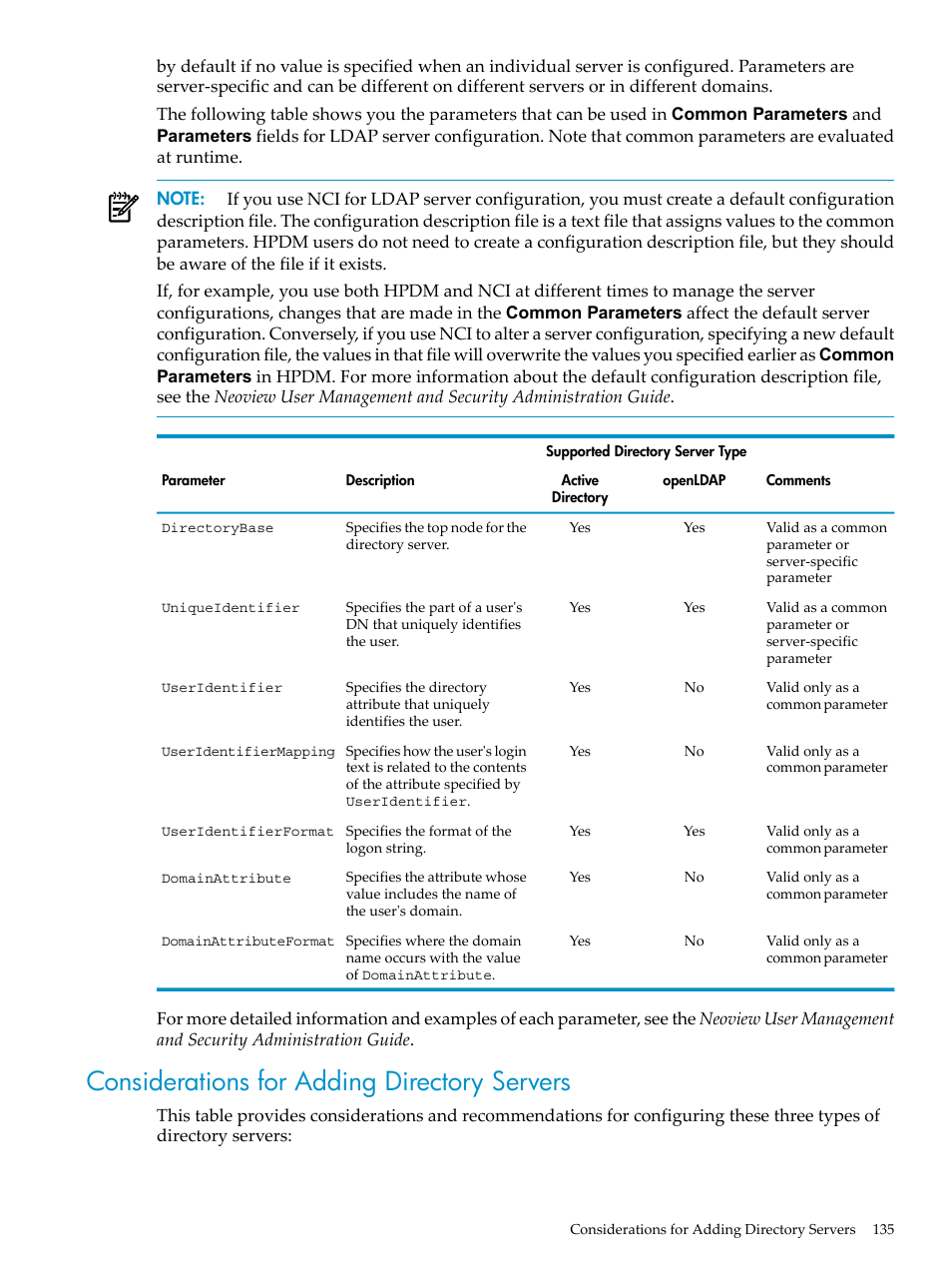 Considerations for adding directory servers | HP Neoview Release 2.5 Software User Manual | Page 135 / 284