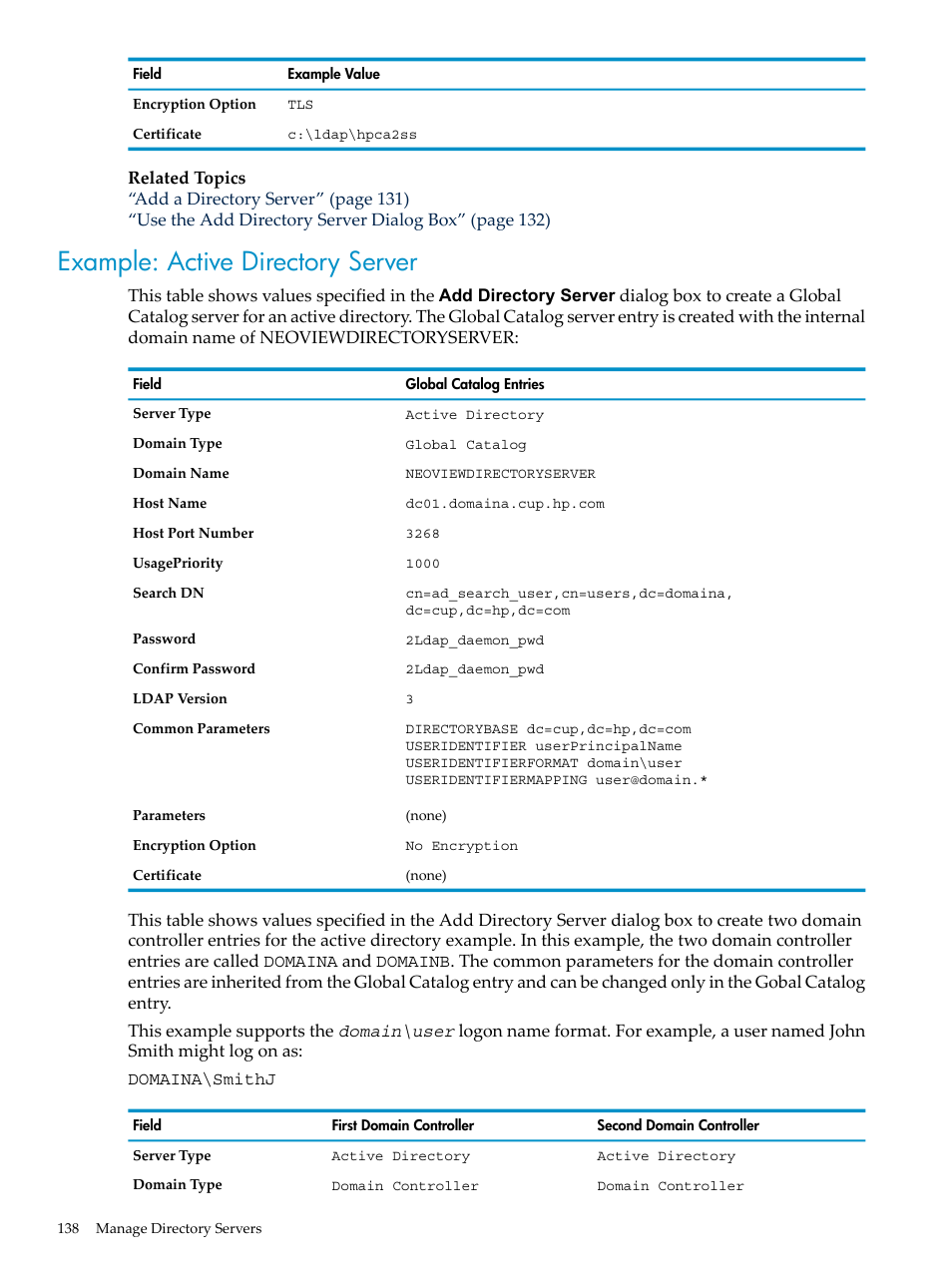 Example: active directory server | HP Neoview Release 2.5 Software User Manual | Page 138 / 284