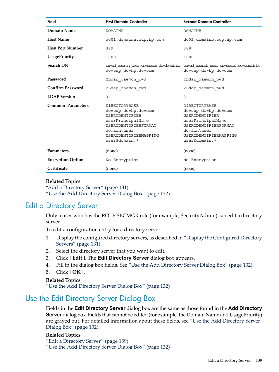 Edit a directory server, Use the edit directory server dialog box | HP Neoview Release 2.5 Software User Manual | Page 139 / 284