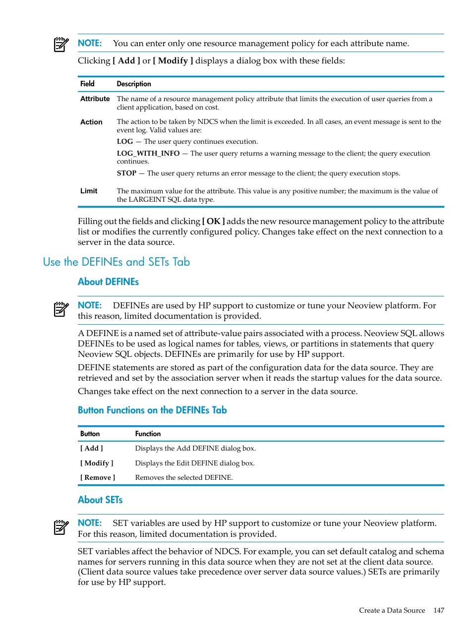 Use the defines and sets tab | HP Neoview Release 2.5 Software User Manual | Page 147 / 284