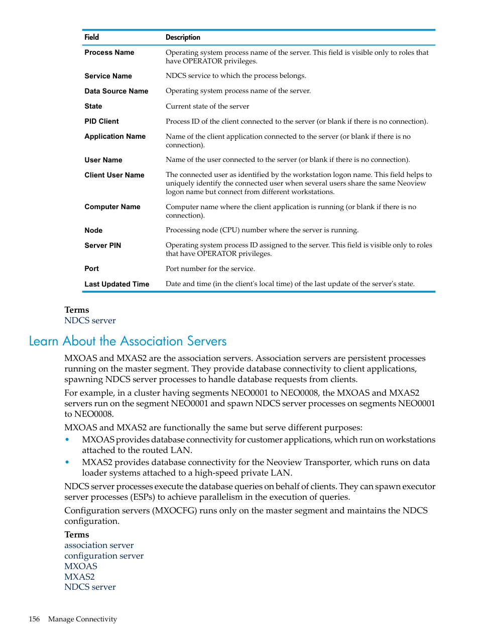 Learn about the association servers | HP Neoview Release 2.5 Software User Manual | Page 156 / 284