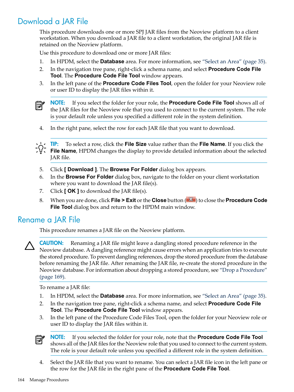 Download a jar file, Rename a jar file, Download a jar file rename a jar file | HP Neoview Release 2.5 Software User Manual | Page 164 / 284
