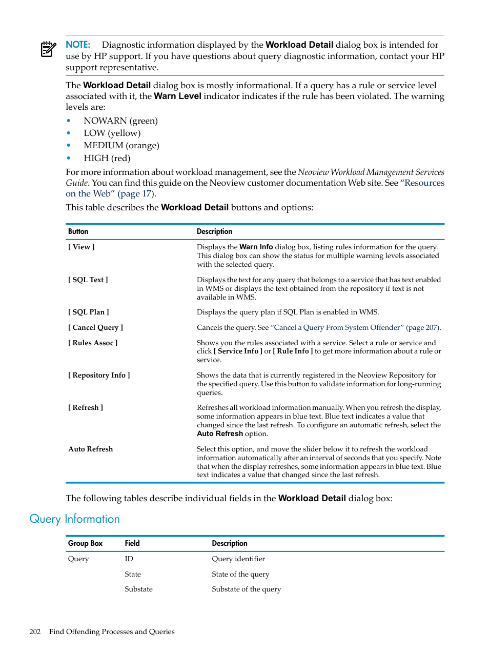 Query information | HP Neoview Release 2.5 Software User Manual | Page 202 / 284