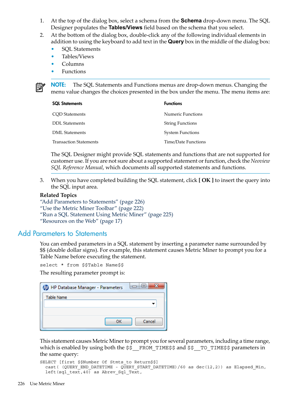 Add parameters to statements | HP Neoview Release 2.5 Software User Manual | Page 226 / 284