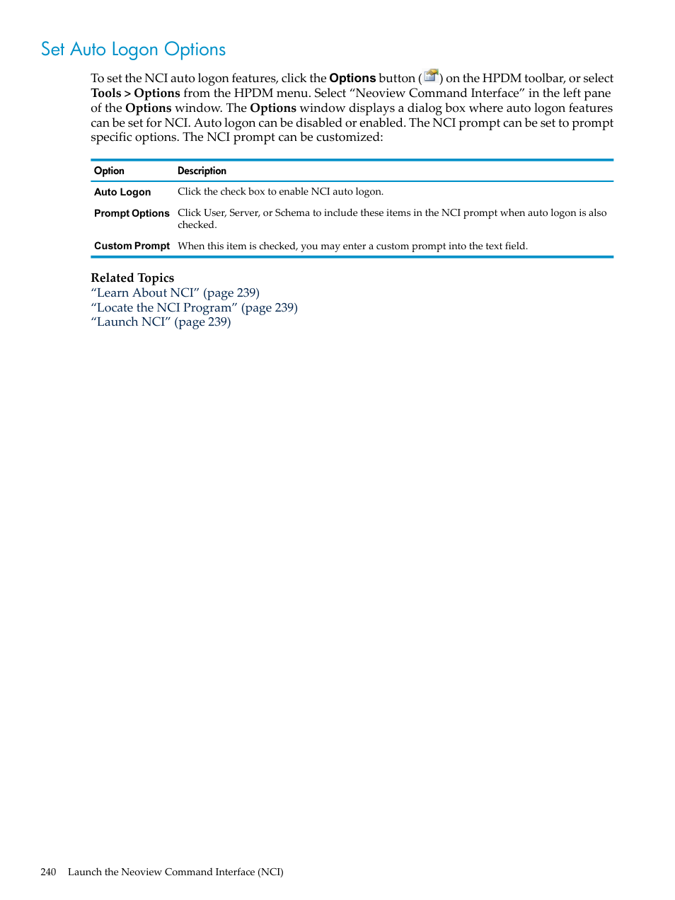 Set auto logon options | HP Neoview Release 2.5 Software User Manual | Page 240 / 284