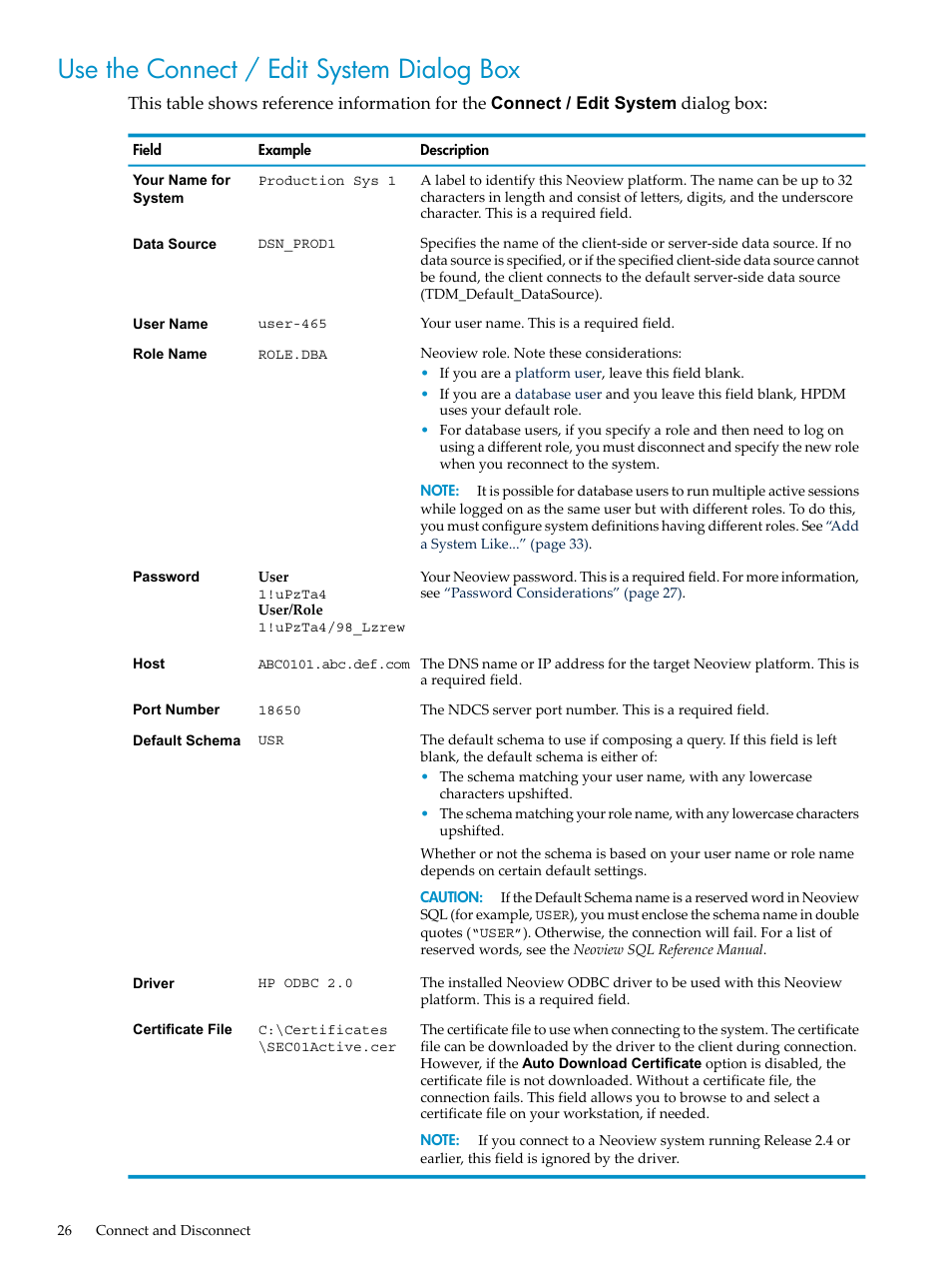 Use the connect / edit system dialog box, Use the connect / edit system dialog | HP Neoview Release 2.5 Software User Manual | Page 26 / 284