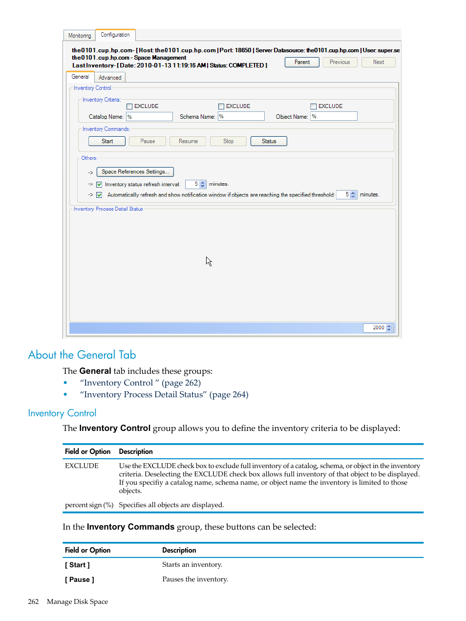 About the general tab, Inventory control | HP Neoview Release 2.5 Software User Manual | Page 262 / 284