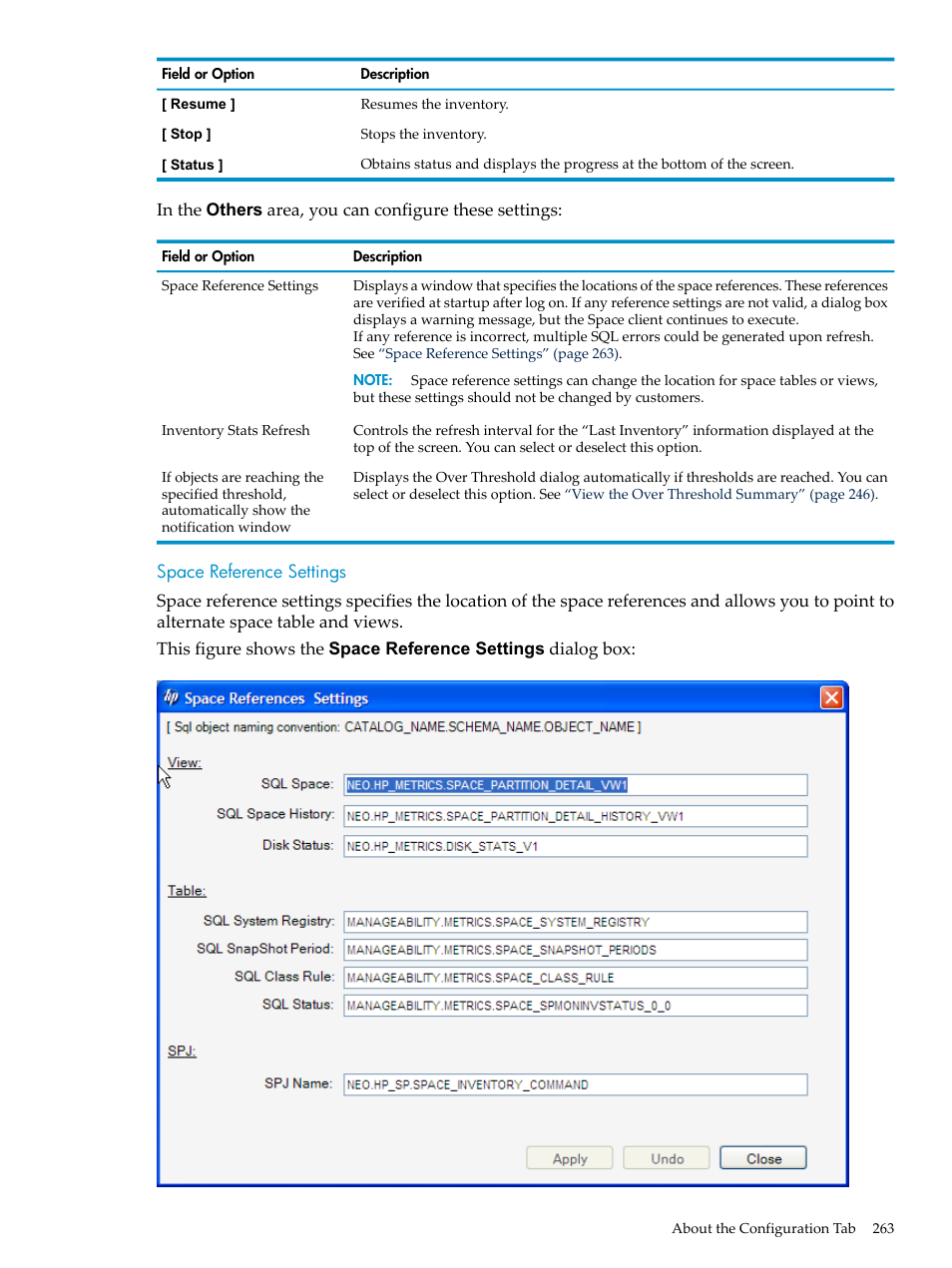 Space reference settings | HP Neoview Release 2.5 Software User Manual | Page 263 / 284