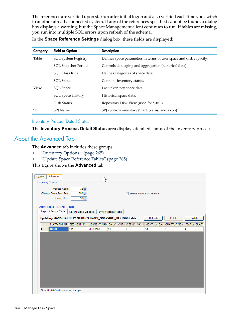 Inventory process detail status, About the advanced tab | HP Neoview Release 2.5 Software User Manual | Page 264 / 284