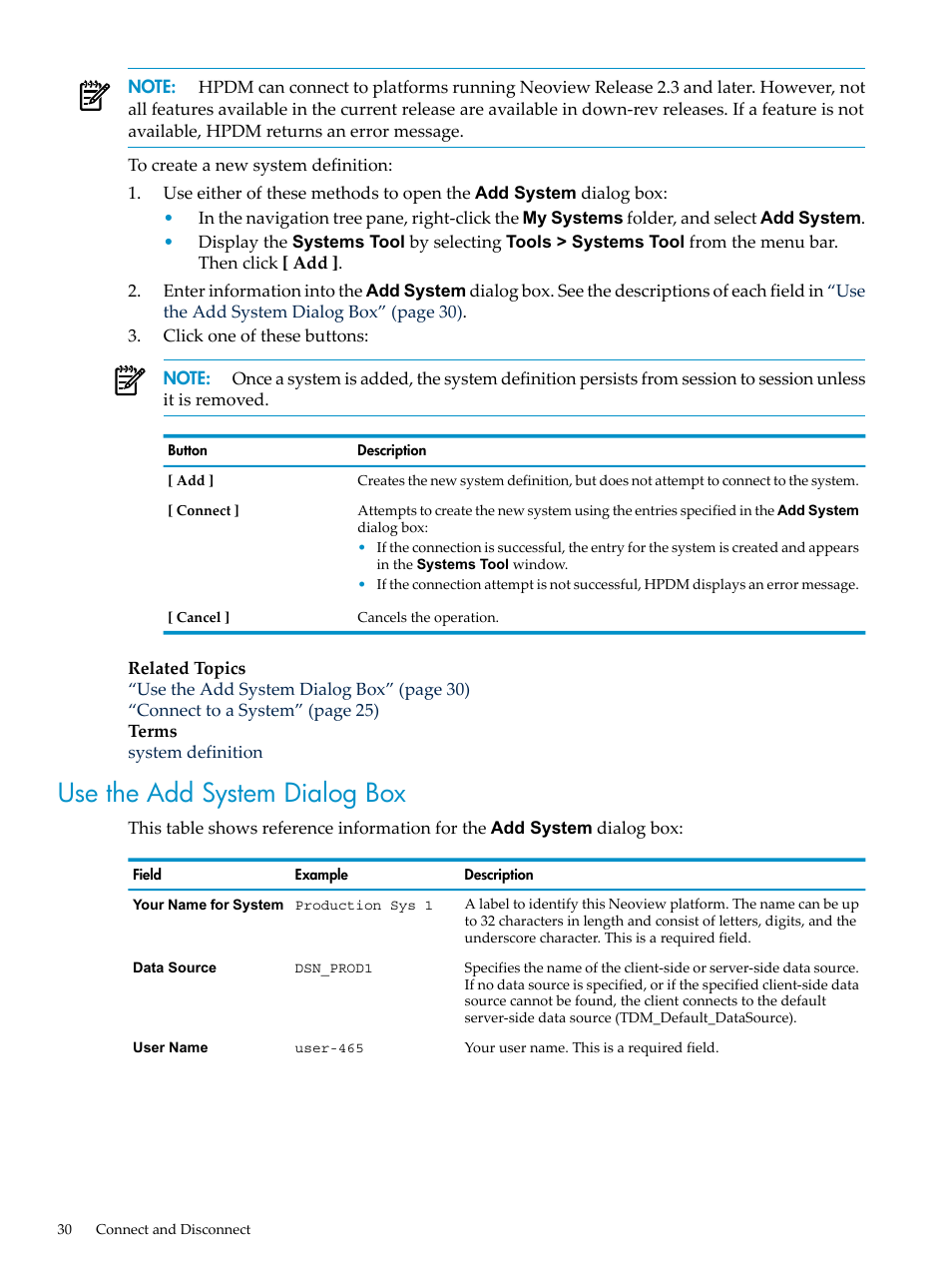 Use the add system dialog box | HP Neoview Release 2.5 Software User Manual | Page 30 / 284