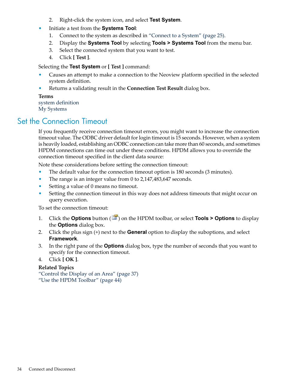 Set the connection timeout | HP Neoview Release 2.5 Software User Manual | Page 34 / 284