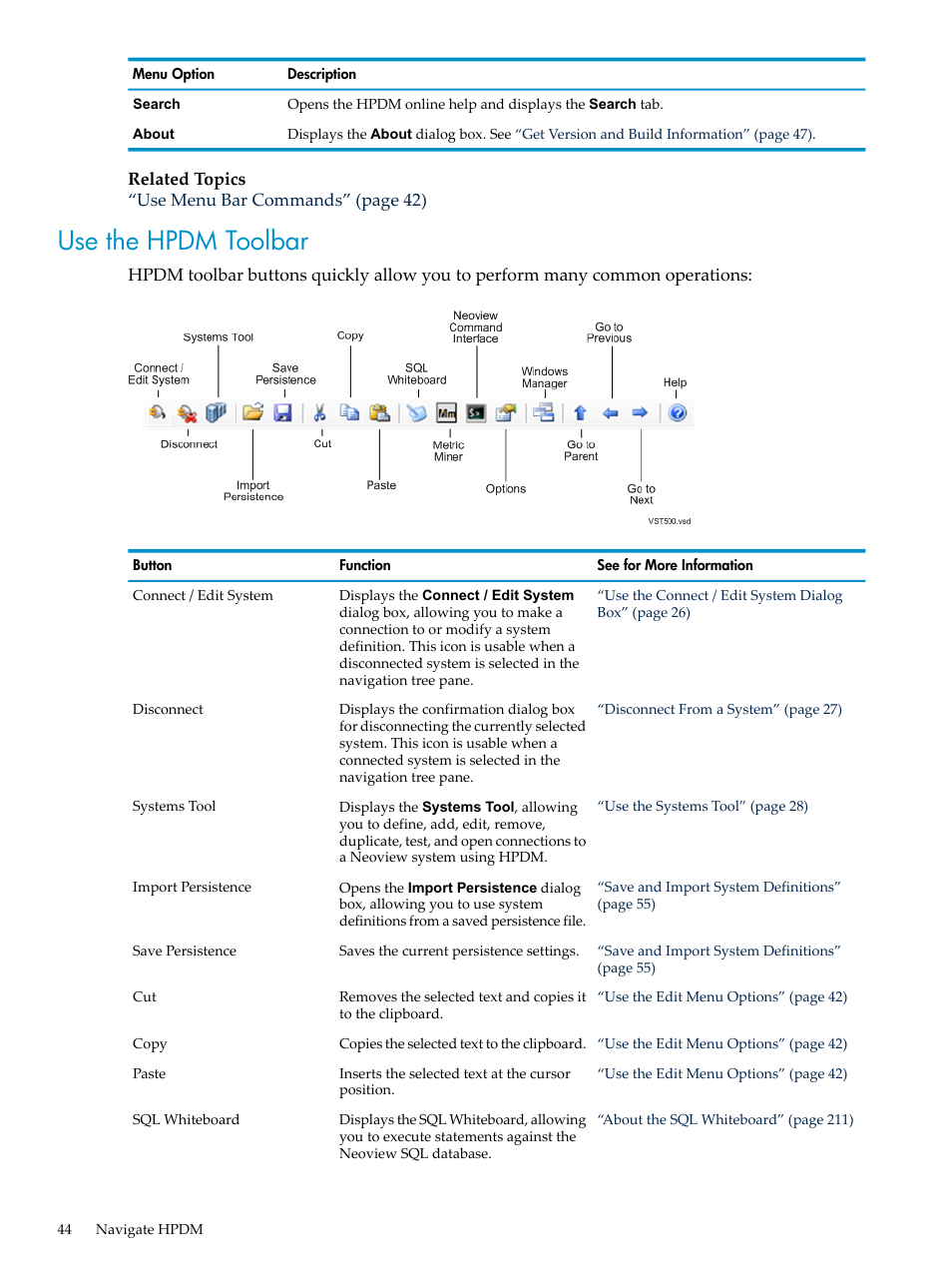 Use the hpdm toolbar | HP Neoview Release 2.5 Software User Manual | Page 44 / 284