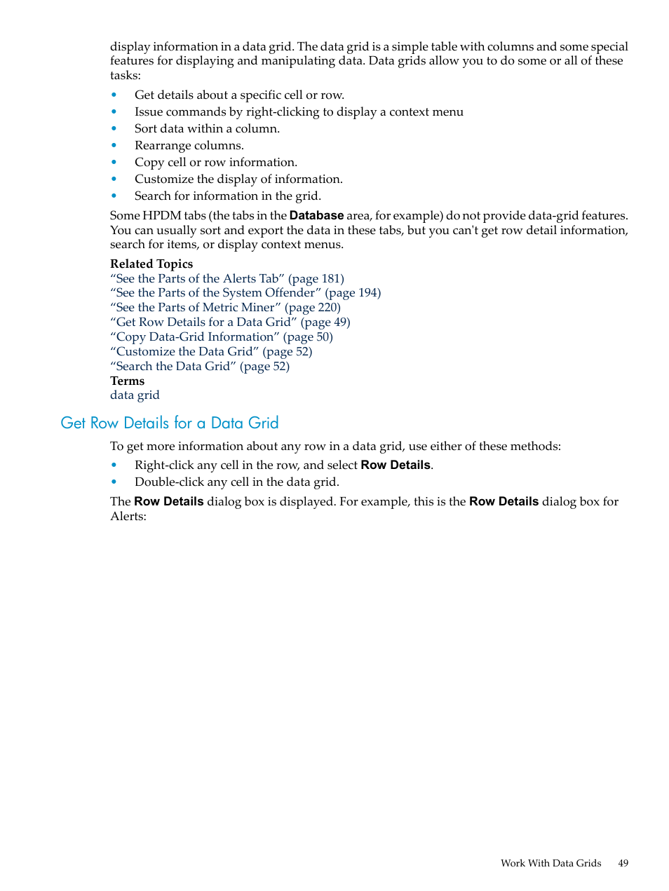 Get row details for a data grid | HP Neoview Release 2.5 Software User Manual | Page 49 / 284