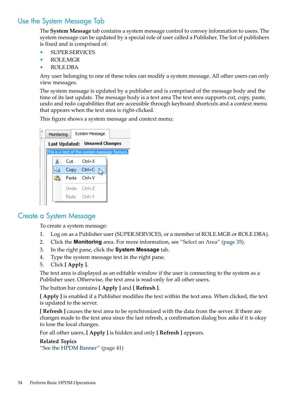 Use the system message tab, Create a system message, Use the system message tab create a system message | HP Neoview Release 2.5 Software User Manual | Page 54 / 284