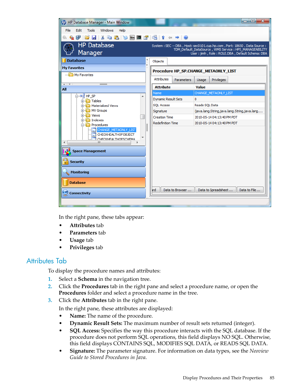 Attributes tab | HP Neoview Release 2.5 Software User Manual | Page 85 / 284