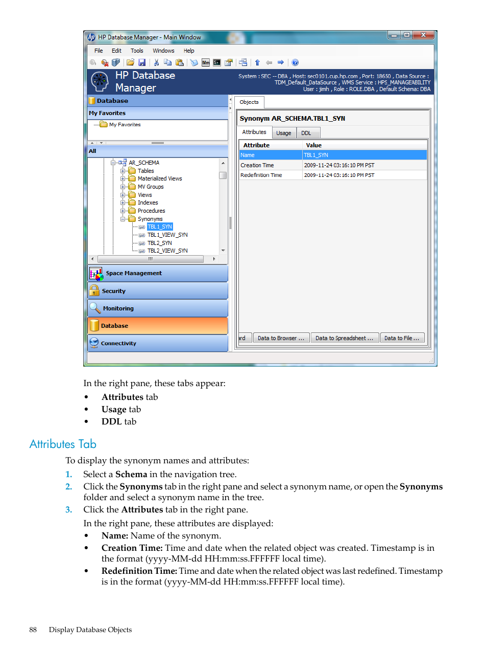 Attributes tab | HP Neoview Release 2.5 Software User Manual | Page 88 / 284
