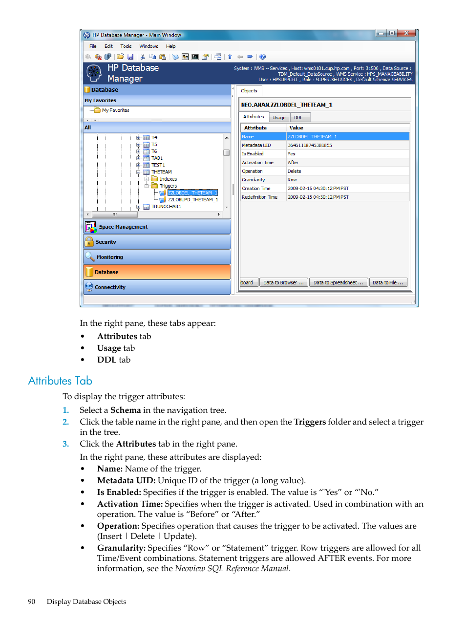 Attributes tab | HP Neoview Release 2.5 Software User Manual | Page 90 / 284