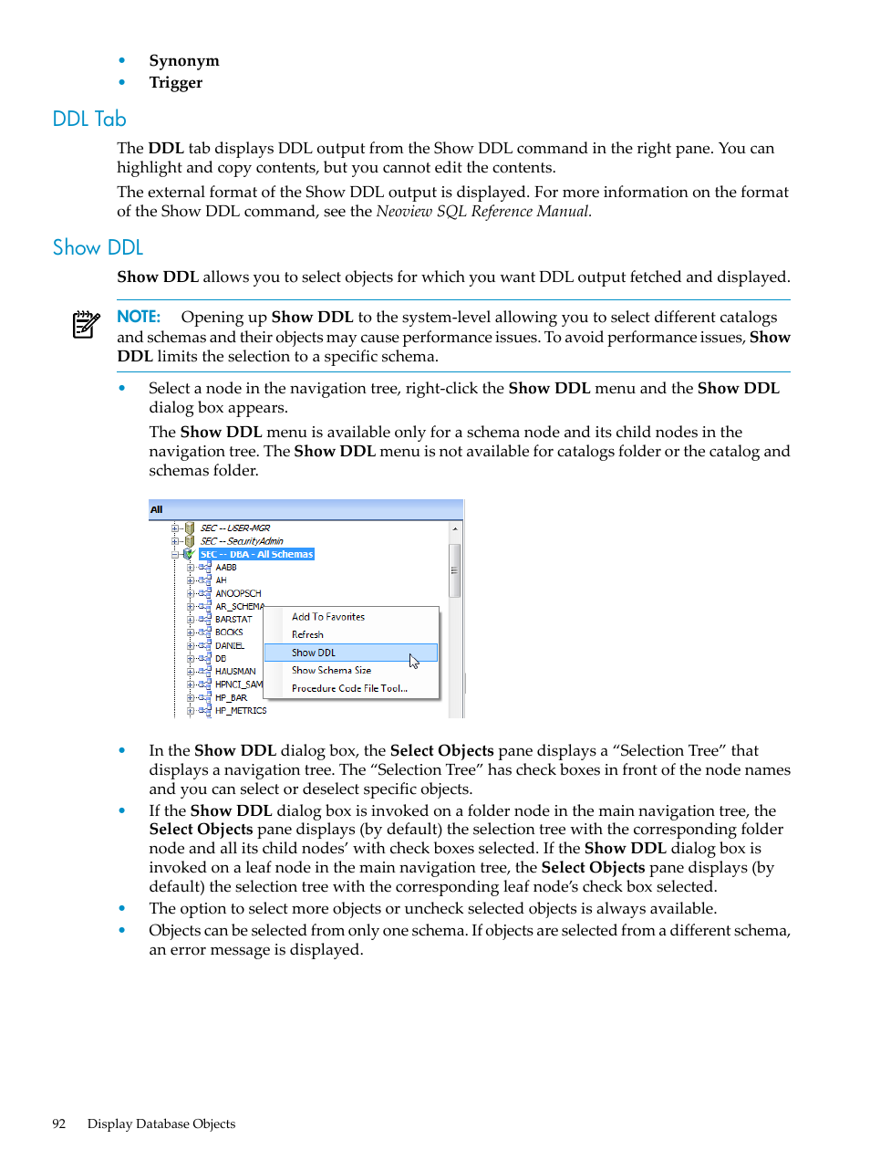 Ddl tab, Show ddl, Ddl tab show ddl | HP Neoview Release 2.5 Software User Manual | Page 92 / 284