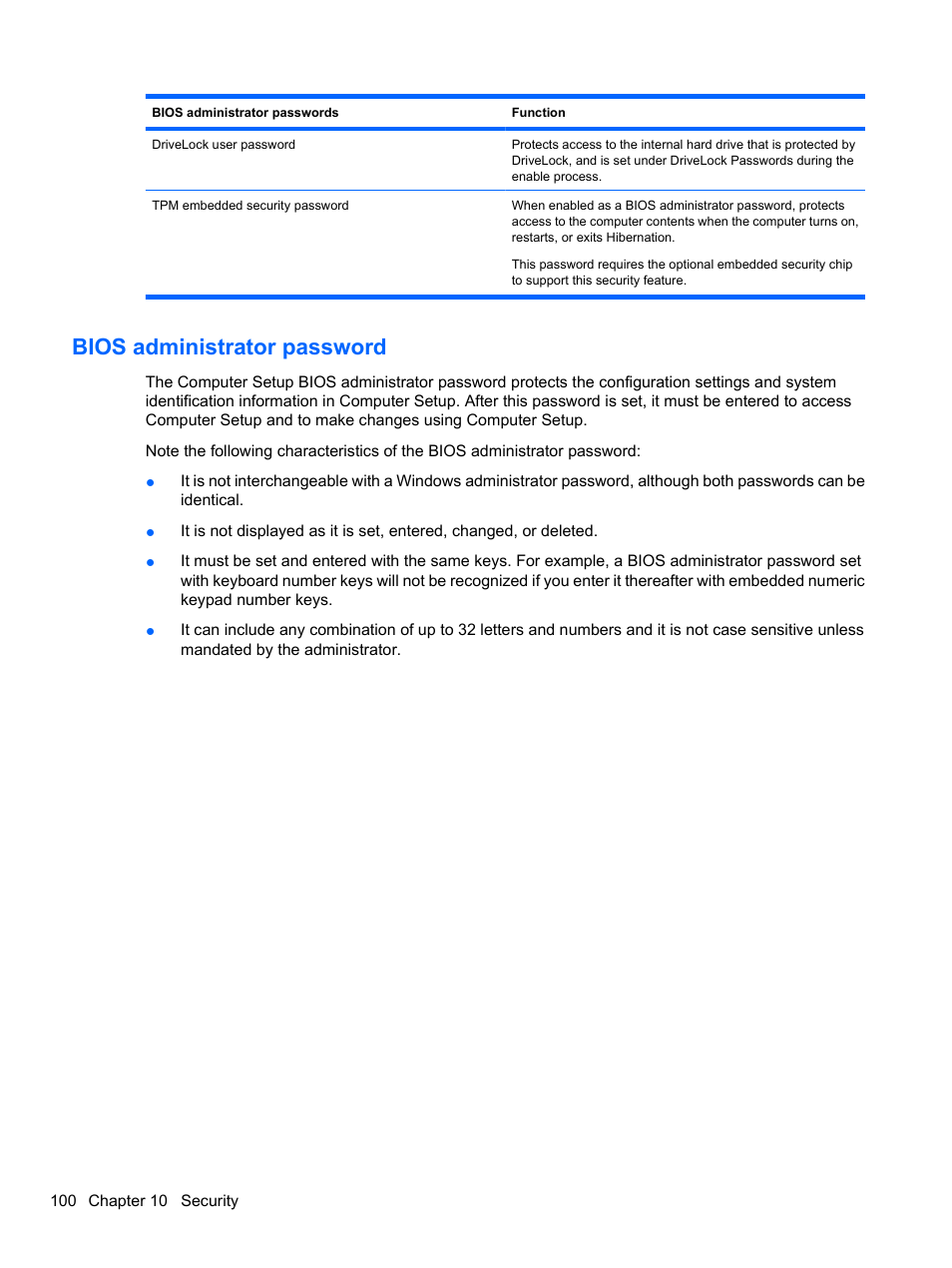 Bios administrator password | HP EliteBook 8740w Mobile Workstation User Manual | Page 112 / 152