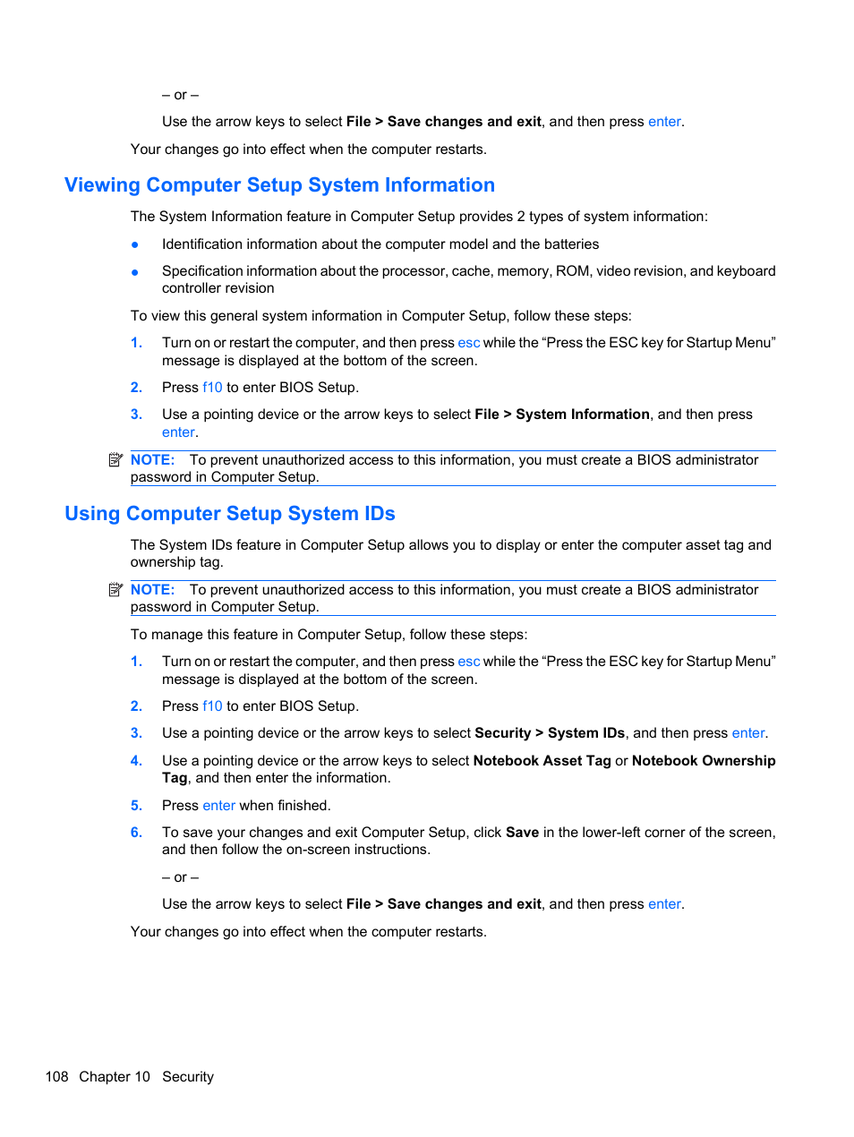 Viewing computer setup system information, Using computer setup system ids | HP EliteBook 8740w Mobile Workstation User Manual | Page 120 / 152