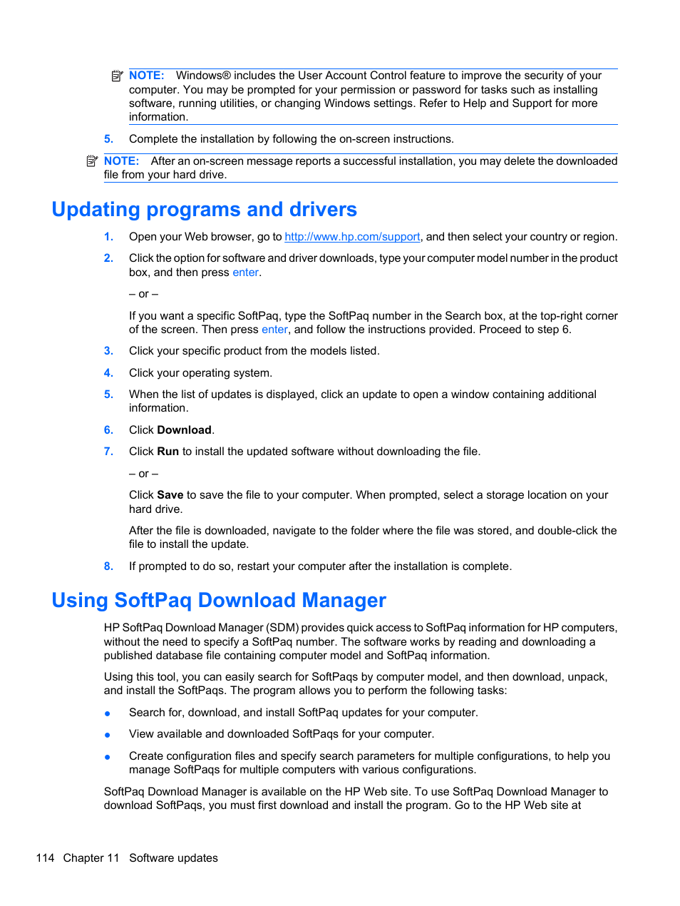 Updating programs and drivers, Using softpaq download manager | HP EliteBook 8740w Mobile Workstation User Manual | Page 126 / 152