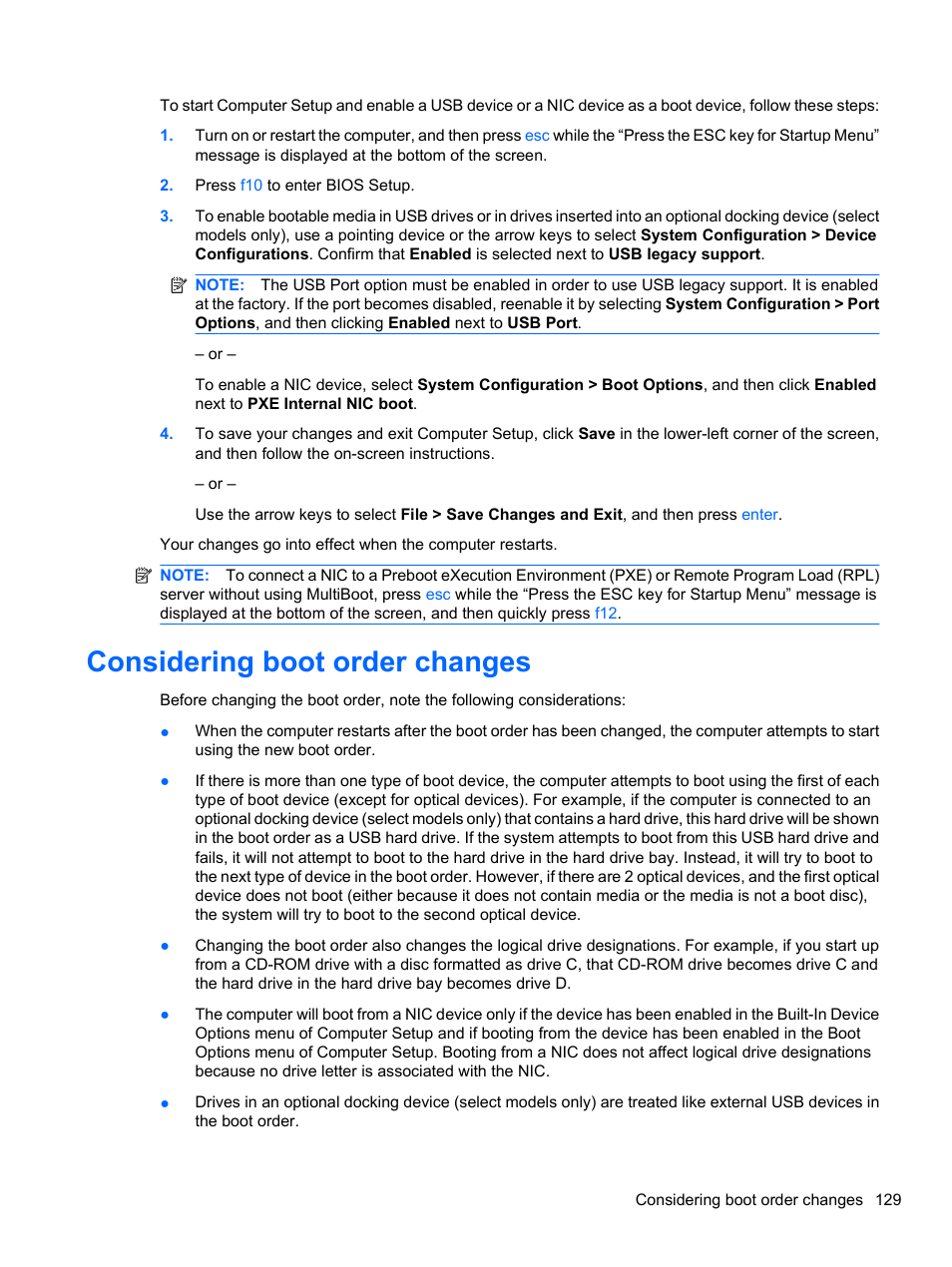Considering boot order changes | HP EliteBook 8740w Mobile Workstation User Manual | Page 141 / 152
