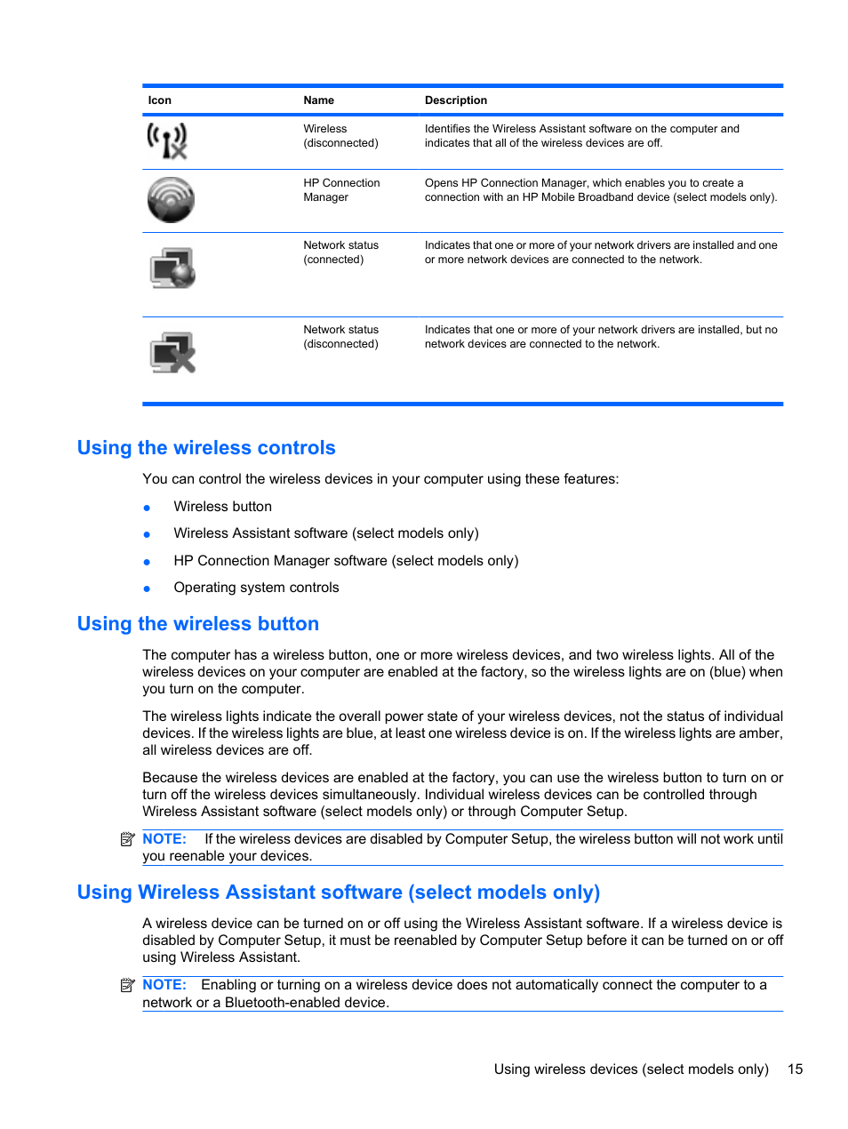 Using the wireless controls, Using the wireless button | HP EliteBook 8740w Mobile Workstation User Manual | Page 27 / 152