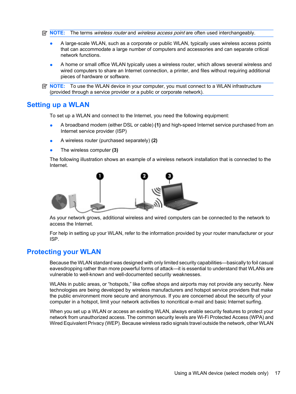 Setting up a wlan, Protecting your wlan, Setting up a wlan protecting your wlan | HP EliteBook 8740w Mobile Workstation User Manual | Page 29 / 152