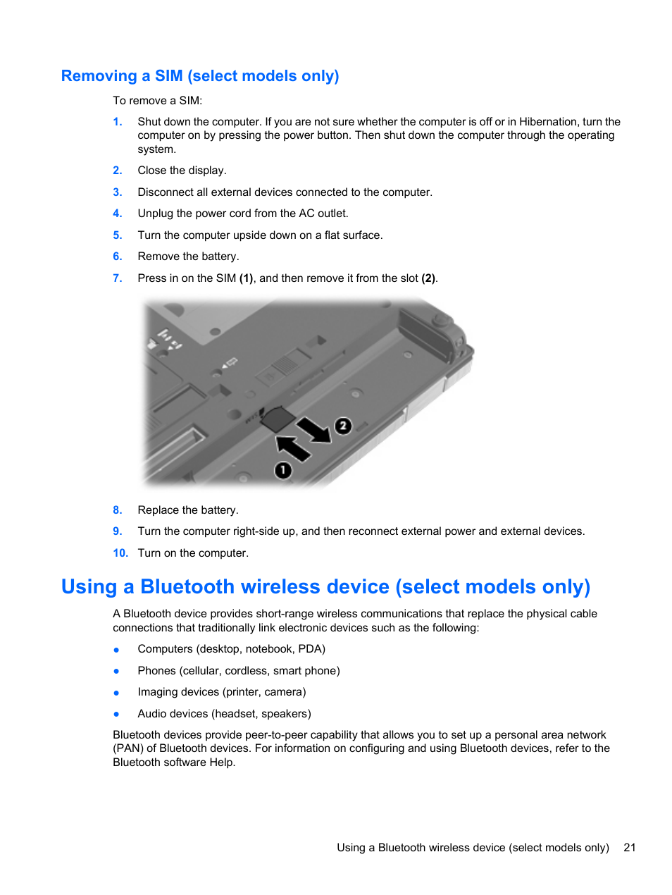 Removing a sim (select models only) | HP EliteBook 8740w Mobile Workstation User Manual | Page 33 / 152