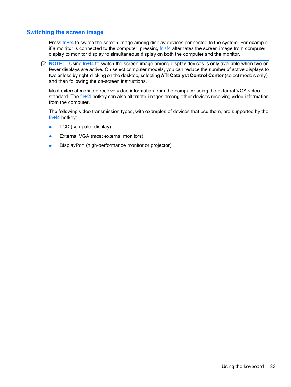 Switching the screen image | HP EliteBook 8740w Mobile Workstation User Manual | Page 45 / 152