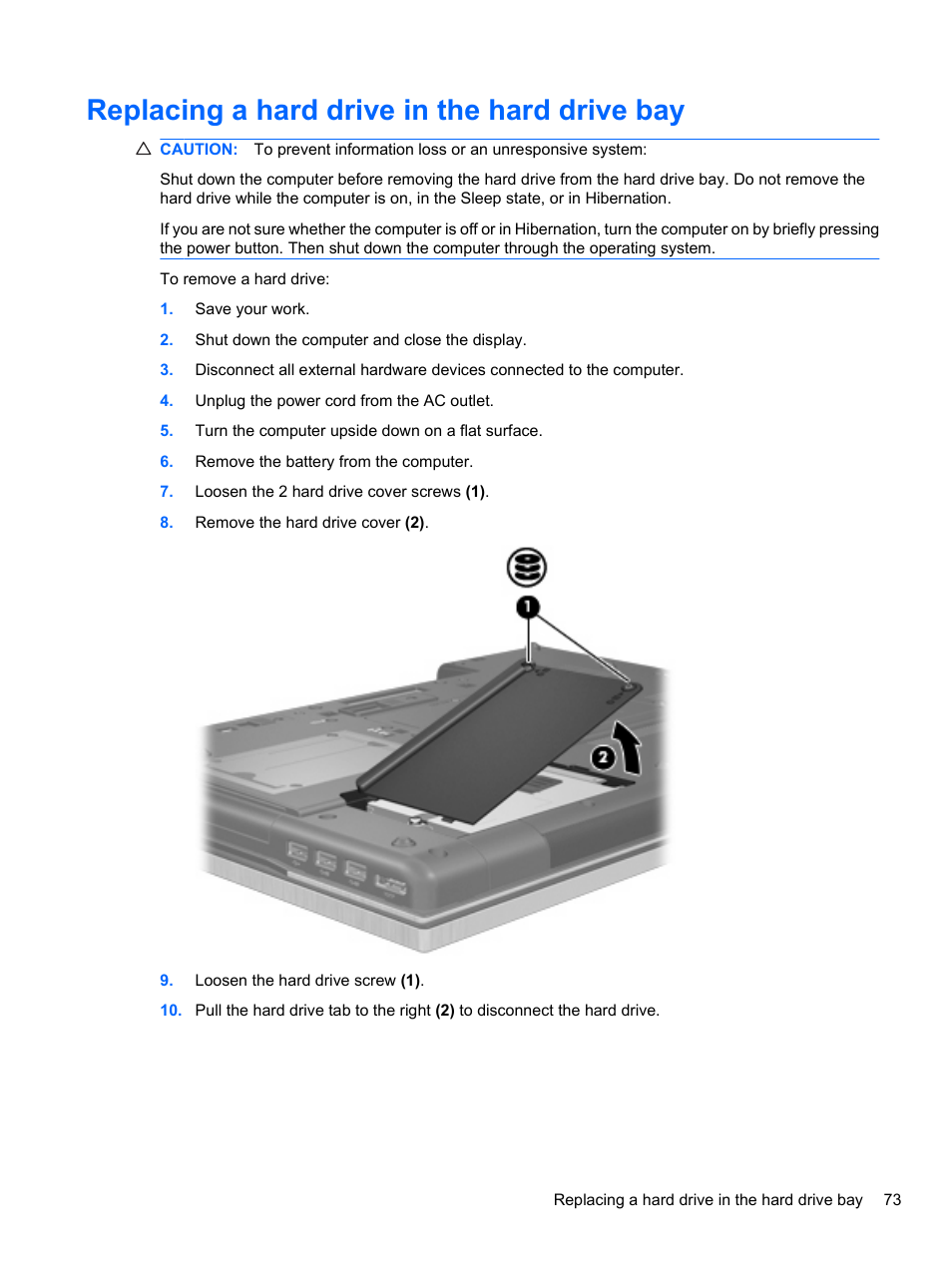 Replacing a hard drive in the hard drive bay | HP EliteBook 8740w Mobile Workstation User Manual | Page 85 / 152