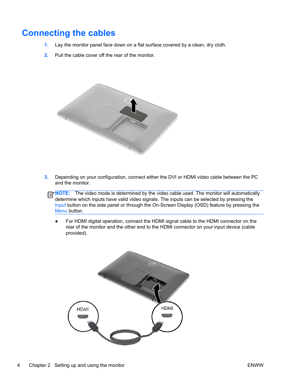 Connecting the cables | HP Pavilion 23tm 23-inch Diagonal Touch Monitor User Manual | Page 10 / 26